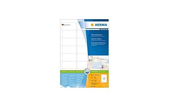 119701 Herma 4645 Etikett HERMA adr A4 63,5x33,9mm (2400) 24 etiketter pr ark (100 ark pr pakke)